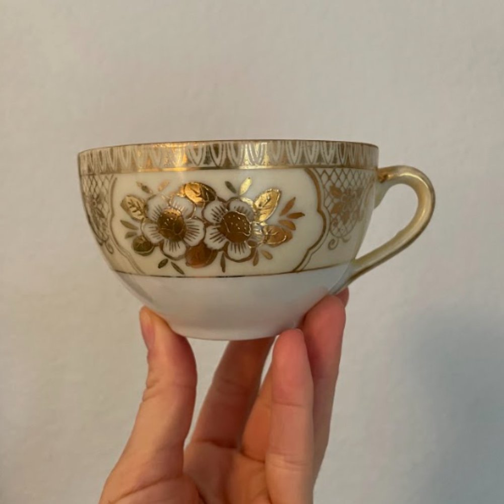 Vintage Hand Painted Japanese Chikaramachi Tea Cups & Cream Saucer